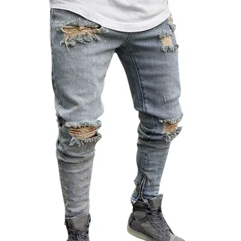 

Men Clothes Hip Hop Sweatpants Skinny Motorcycle Denim Pants Zipper Designer Black Jeans Mens Casual Men Jeans Trousers