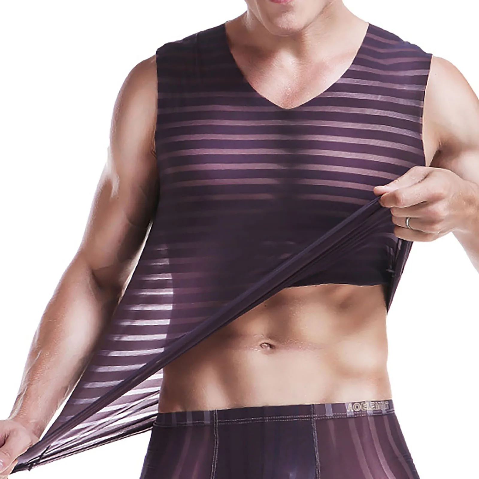 Mens Sexy See-through Mesh Vest Tops Sheer Sleeveless Lingerie Undershirt Nightwear Underwear