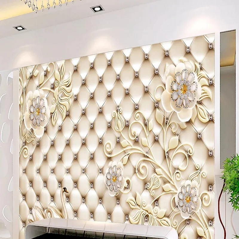 

Custom large mural 3D wallpaper Modern fashion creative luxury Chinese style soft leather pattern pearl wall decor 5D embossed