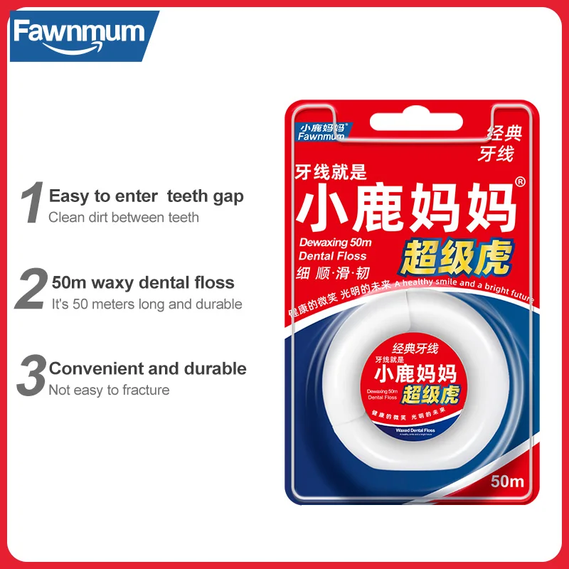 Dental Floss Fawnmum 50m/Roll Oral Hygiene Teeth Cleaning Wax Mint flavored Toothpick Dental Floss Teeth Flosser Tooth Clean