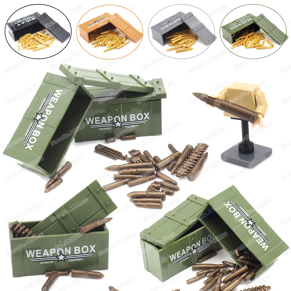 

Boxes Soldier Battlefield Weapons Bullets Box Military Building Block Moc WW2 Figures Equipment Model Child Gifts Christmas Toys