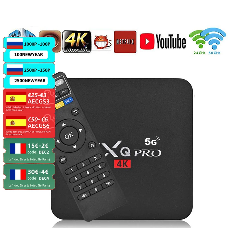 MXQ Smart TV Box RK3228 Android10.1 Amlogic S905W 2GB 16GB HD 3D 2.4G WiFi Brasil Google Play Youtub Media Player Set Top | Электроника