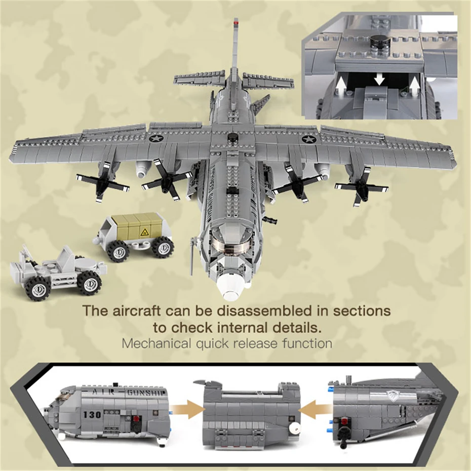 XINGBAO-06023-1713PCS-Military-Series-The-AC130-Aerial-Gunboat-Set-Building-Blocks-Bricks-Plane-Model-Kid (3)