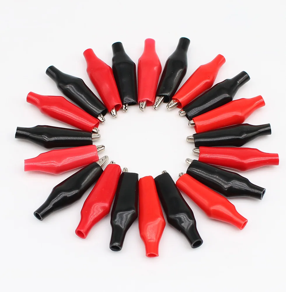 20pcs Battery Clamp Test Probe Electrical Alligator Clip Boot Black Red 45mm 