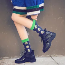 Новые осенние носки в стиле Харадзюку для мужчин и женщин; носки унисекс с мультипликационным принтом; впитывающие пот дышащие хлопковые носки