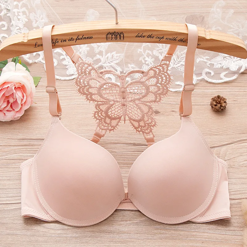 Pure Color Lace Sexy Front Buckle Y-shaped Beautiful Back Super Gathered  Butterfly Lace Adjustable Glossy Girl Underwear Bra - Training Bras -  AliExpress