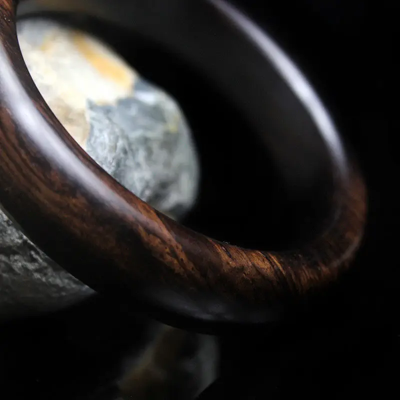 MOROW New Natural Black Sandalwood Ebony Round Charm Bangle Fashion Simple Vintage Bracelet for Women Men Birthday Party Gift (11)