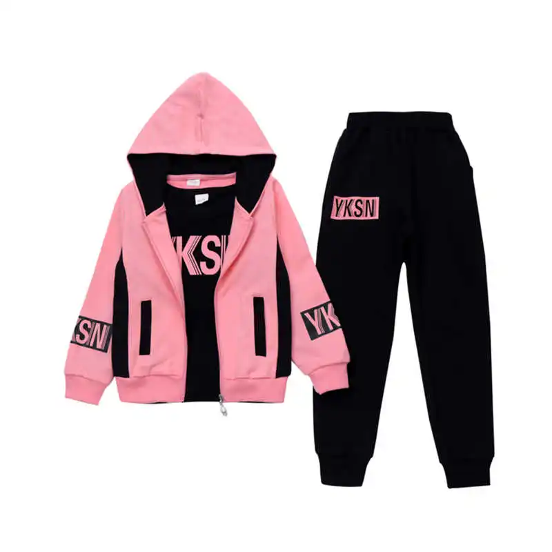 

3Pcs Set Autumn Girls Casual Sweatshirt Pants Cotton Clothes Hooded Kids Sport Tracksuit 8 10 Years Old Children Clothing Set