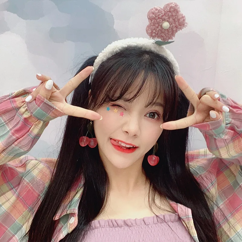 

Green Orange Red Yellow Blue Pink Flower White Fluffy Cute Fashion Hair Hoop Headbands Headwear For Women