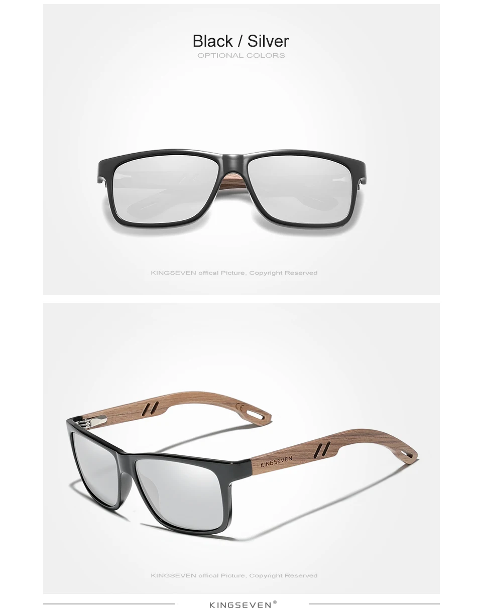 KINGSEVEN TR90 + Walnut Wooden Frame Eyeglasses Polarized