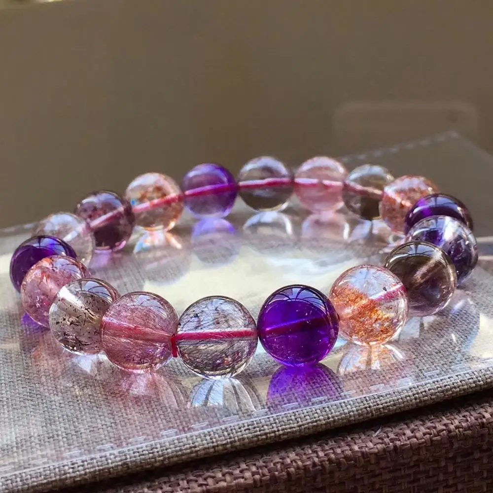 High Quality 11.5mm Natural Strawberry Quartz Seven Seven Bracelet For Women Men Clear Stone Round Beads Crystal Jewelry AAAAA