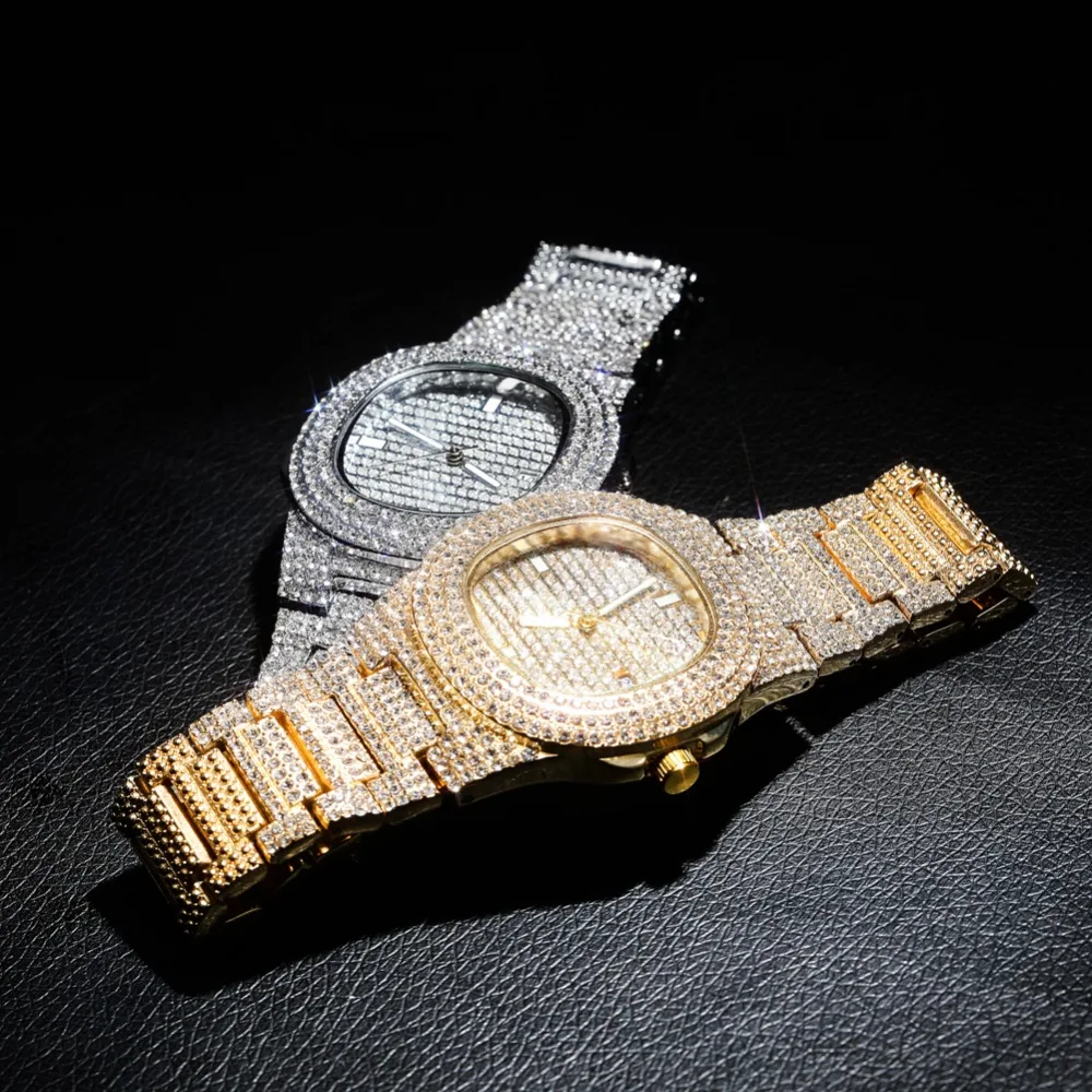 Relógio de Quartzo Relógios com Micropave Relógio de Aço Topgrillz Marca Iced Diamante Ouro Hip Hop cz Inoxidável Relógio Out 5 High Quality Relógios