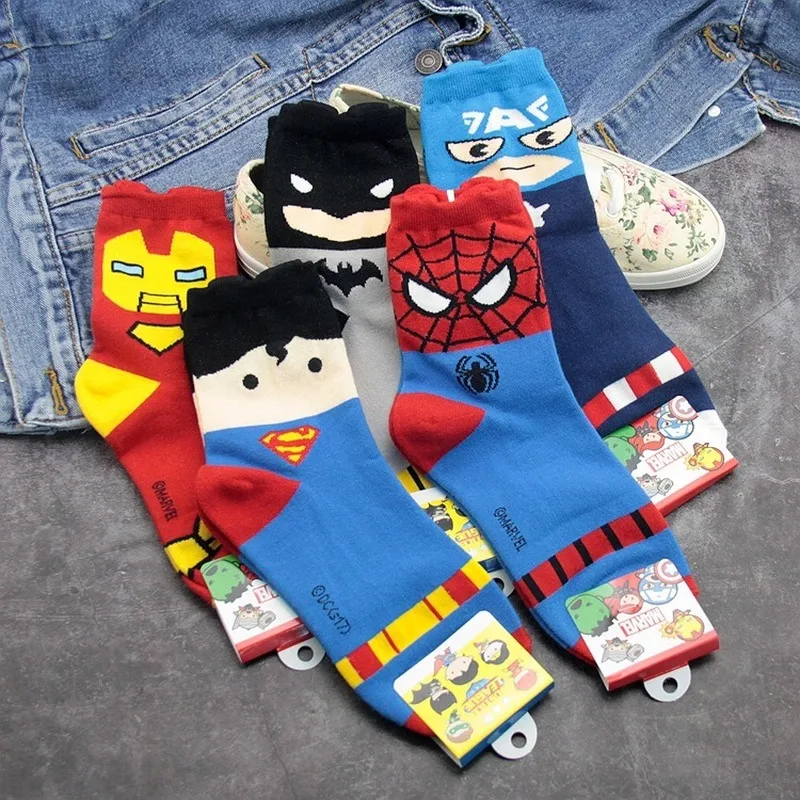 Носки с рисунком из мультфильма Marvel, мужские носки, капитан, хлопок, для мужчин, Америка, Человек-паук, Железный человек, супергерой, счастливый, компрессионный, теплый, Забавный