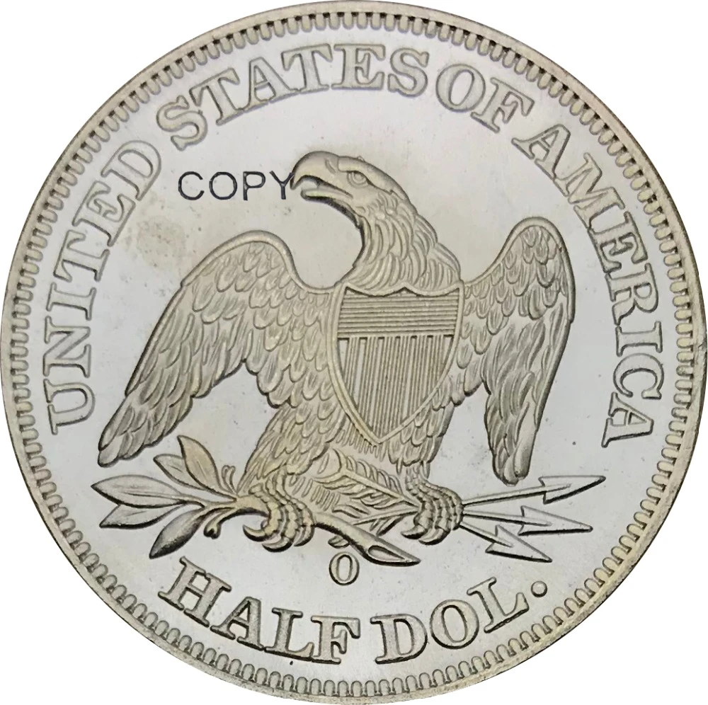 

United States Of America 1852 O Half Dollar Seated Liberty No Motto Brass Silver Plated Copy Coins