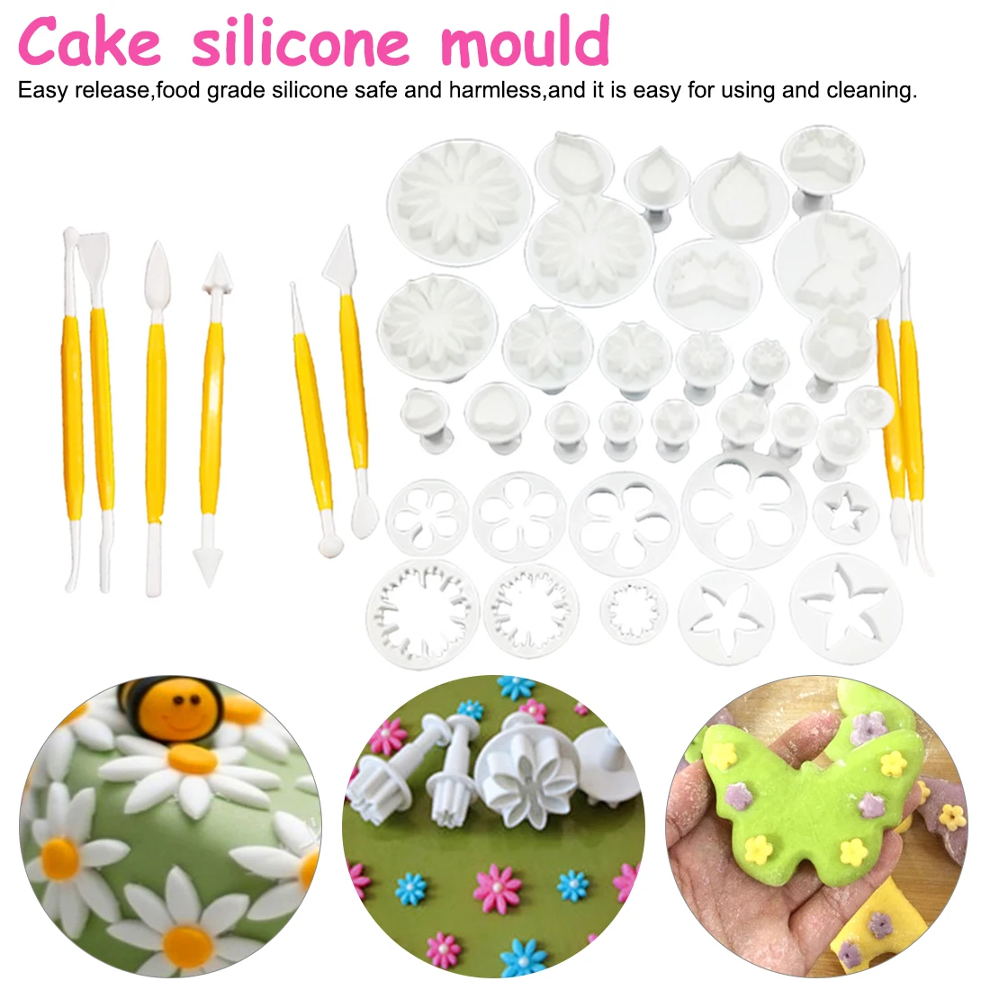 

High Quality 37pcs/Set Plum Flower Fondant Mold Cutter Sugarcraft Cake Tools Decorating Christmas Birthday Cake Decorating Tools