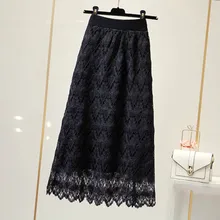 Fdfklak, Двусторонняя одежда, вязаная юбка, весна-осень, Женская юбка средней длины, на крючках, с цветочным кружевом, на бедрах, толстая зимняя юбка для женщин