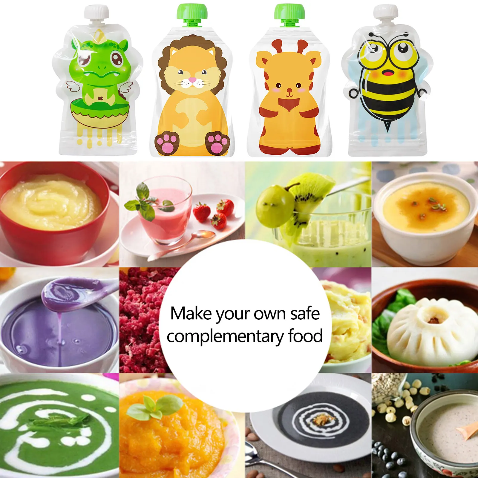 8pcs Reusable Food Storage Bag Yogurt Milk Food Pouches Refillable Kids Toddlers Supplementary Squeeze Bottle Random baby food storage containers,portable food storage box,food pouch