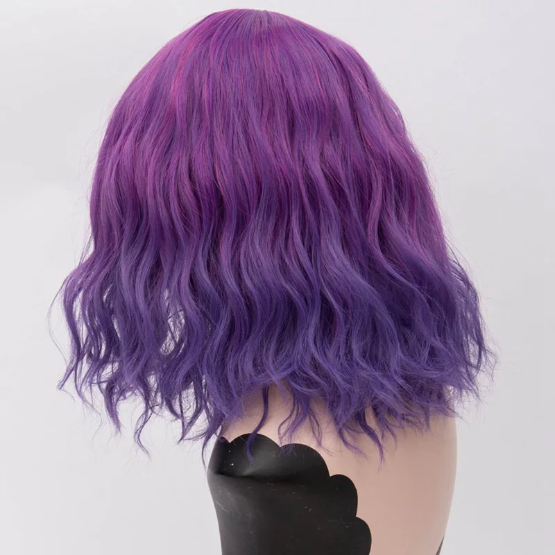 Короткий парик синтетический парик для косплея розовый сетчатый блонд градиентные волны челка натуральный фиолетовый парик для женщин 11 цветов - Цвет: Dark purple gradient
