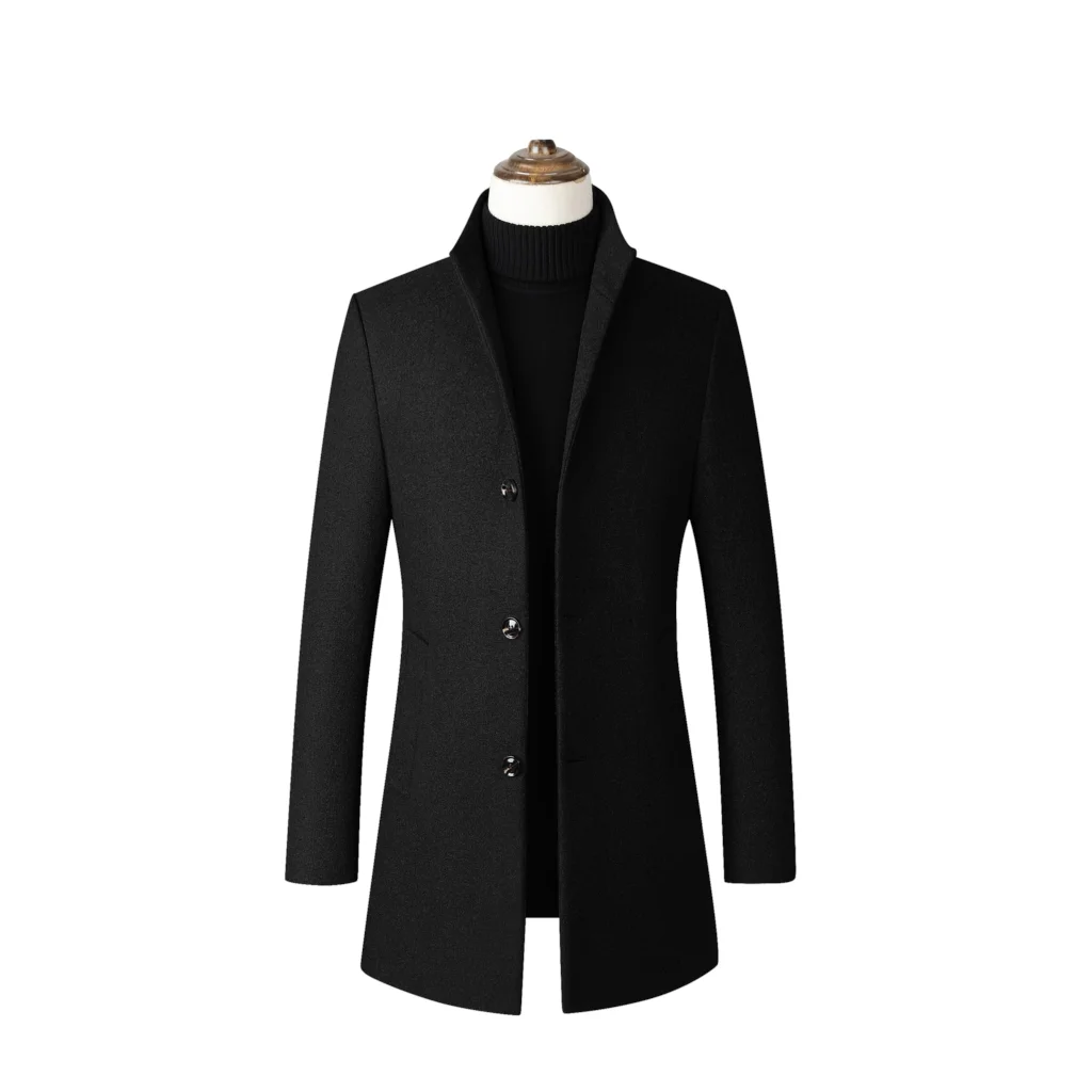 Зимняя шерстяная куртка, мужское высококачественное шерстяное пальто, повседневное тонкое шерстяное пальто с воротником, мужское длинное хлопковое пальто с воротником - Цвет: black