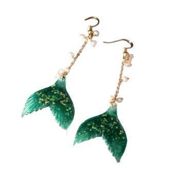 

SINZRY new elegant fashion jewelry handmade natural pearl glaze fish tail unique dangle earrings for women