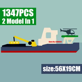 

New 1347PCS 2 Model In 1 Ocean Searching Ship Explorer Fit Technic Boat Ship Helicopter City Plane Building Block Bricks Kid Toy