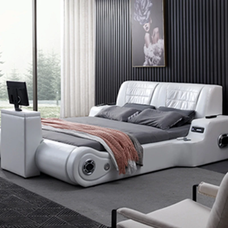Настоящая Натуральная кожа кровать ТВ мягкие кровати спальня camas горит muebles de
