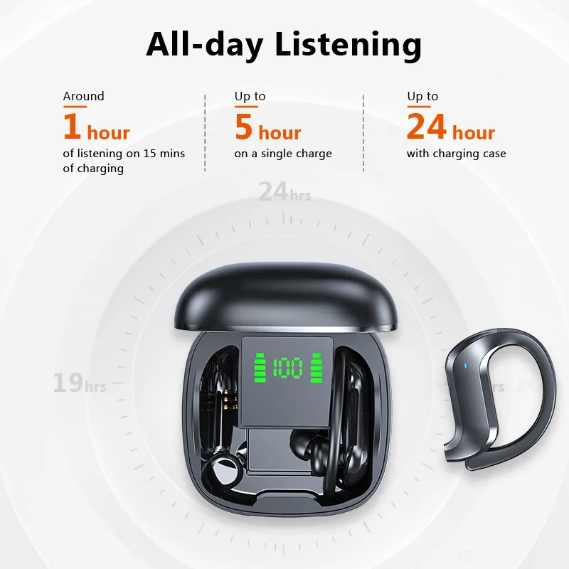 MD03 TWS Wireless Bluetooth Headphones Stable Ear Hook Touch Control Digital Display For Oppo Huawei Iphone Xiaomi Sport Earbuds