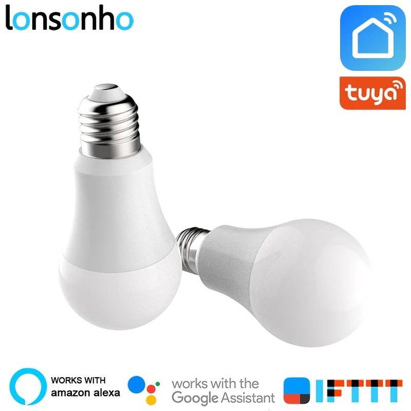 

Lonsonho 2PCS Wifi Smart Bulb Led Light Lamp E27 9W RGB+C+W Tuya Smart Life Wireless Remote Control Alexa Google Home