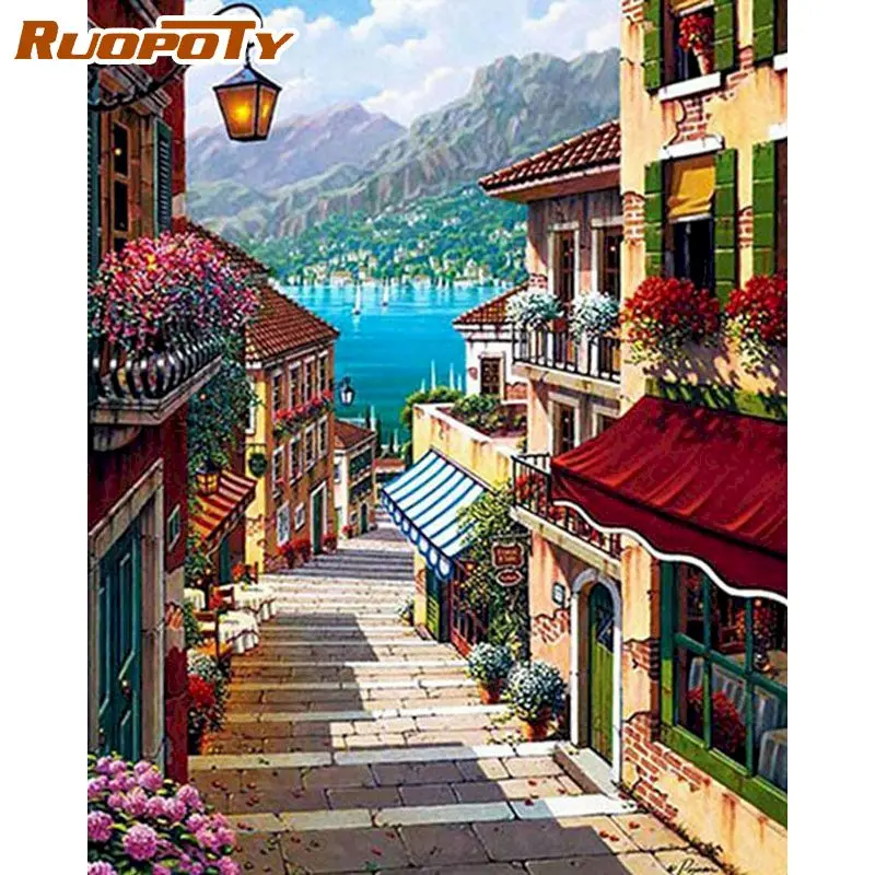 

RUOPOTY stairs Landscape DIY Painting By Numbers Kit Modern Picture By Numbers Handpainted Oil Painting For Home