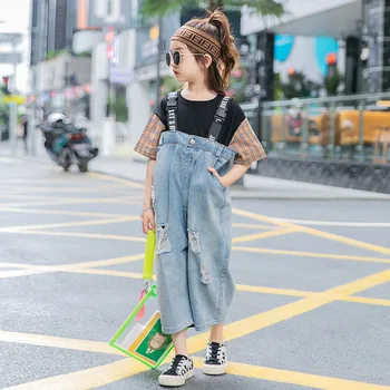 

medium and big Girls' back belt pants, Korean style, new fashionable jeans, fashionable pants trend in 2020 summer 6-99