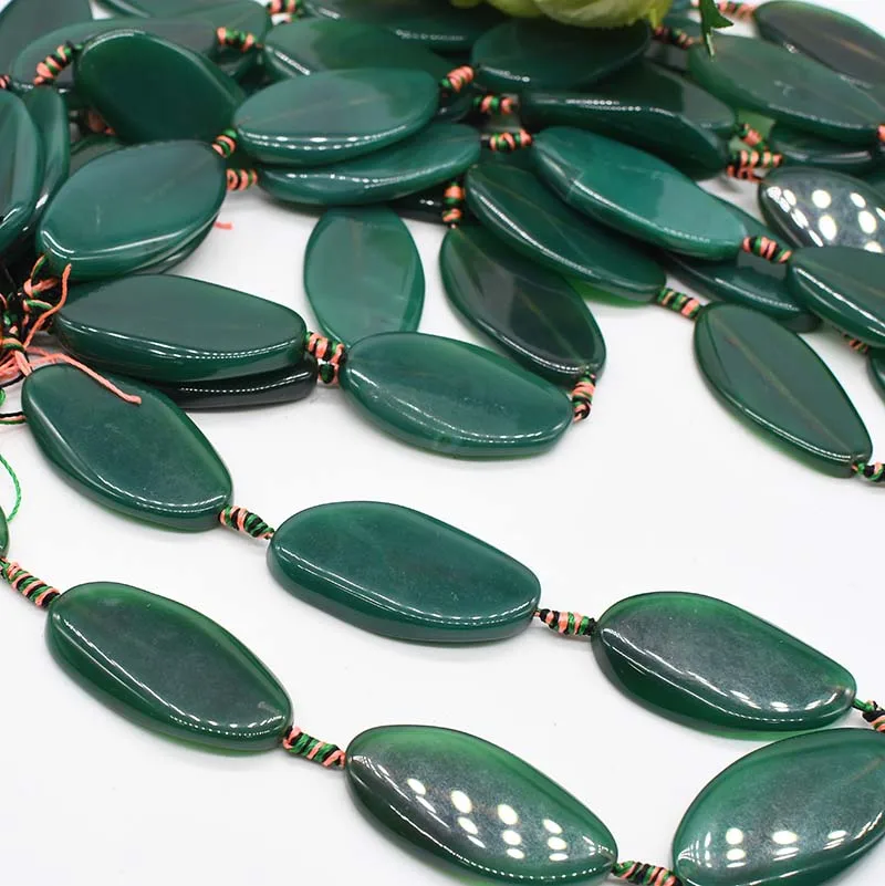 2strands/lot Smooth Natural green Agate Irregular Oval loose beads For DIY Bracelet Necklace Jewelry Making Strand 15