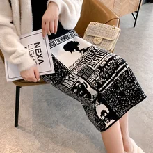 Осенне-зимняя трикотажная юбка, женская тонкая эластичная юбка на бедрах, длинная юбка с высокой талией, тонкая открытая юбка