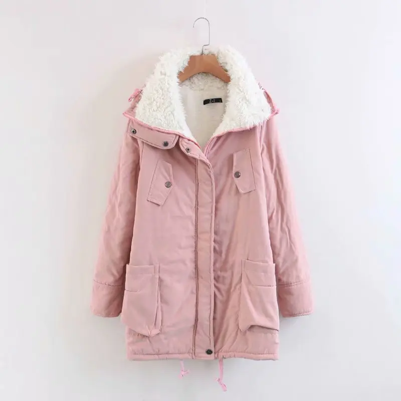 

2019 Spring New Style Western Style Fur Collar Multi-pockets Ornaments Simple Generous Versitile Fashion Cotton-padded Clothes