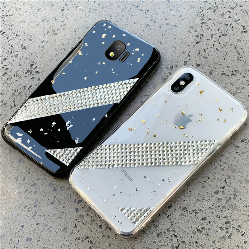 Gold Silver Foil Diamond Transparent Case For Samsung Galaxy A6 A8 A9 Plus 2018 J2 Pro J4 J6 J8 J3 J5 J7 2017 2016 Prime Cover |