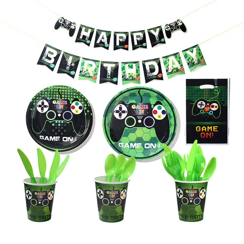 Consola de juegos desechable para niños, decoración de fiesta de cumpleaños, bolsa de regalo, plato de papel, servilleta, fiesta de baby shower