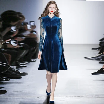

velvet dress lace fabric 2020 winter Evening Women's Dress V-neck Lace Long sleeve Lurex Slim Elegant party night Dresses