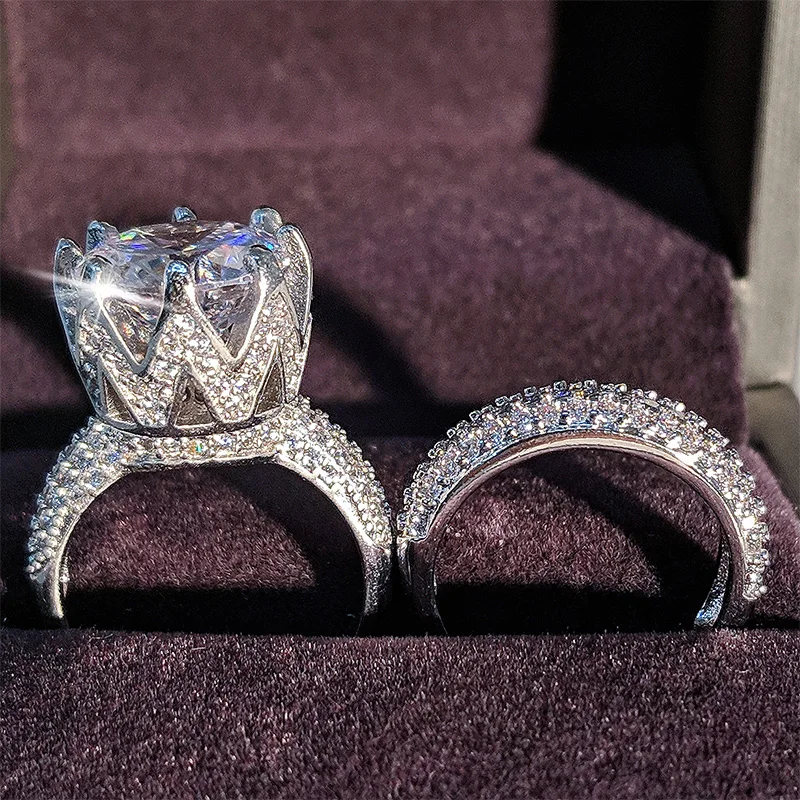 Роскошный 11 мм Большой Циркон,, Стерлинговое Серебро 925 пробы, обручальное кольцо, набор для женщин, невесты, обручальное Ювелирное кольцо, подарок вечности R4843