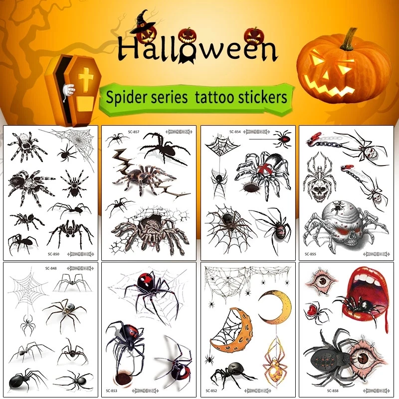 

3D Spider Tattoo Stickers Temporary Tatoo Stickers For Halloween Fake Tatto Body Art Tatuajes Joke Tatouage Temporaire