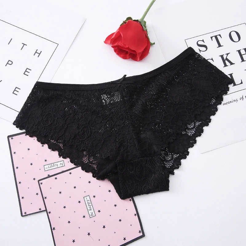 Black lace Woman Panties Ladies Underwear Sexy Lace Plus Pantyhose Transparent Low Rise Cotton Briefs Intimates New Hot on Sale - Цвет: Black lace