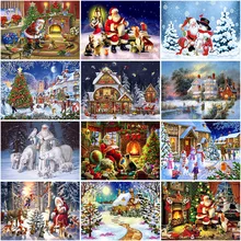 DIY 5D алмазная картина Санта Клаус полная дрель круглый Снежный пейзаж Алмазная вышивка Мозаика Рождественский снеговик подарок домашний декор