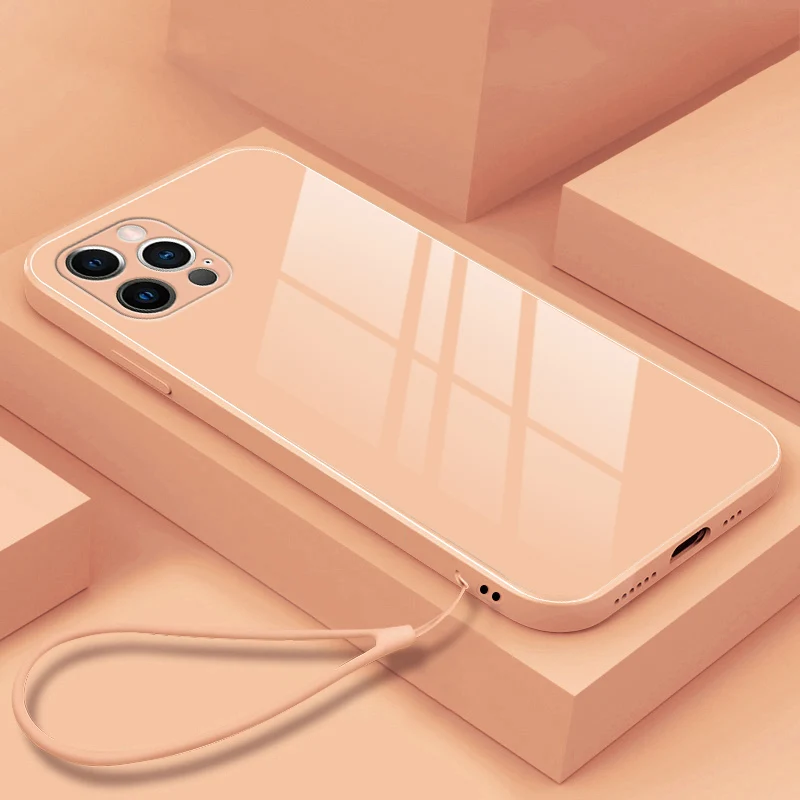 thumbnail image 1 of Funda de teléfono de vidrio templado líquido cuadrado de lujo para iPhone 16 15 14 13 12 11 Pro XS max XR SE X Plus Funda con correa linda ultrafina, 1 of 5
