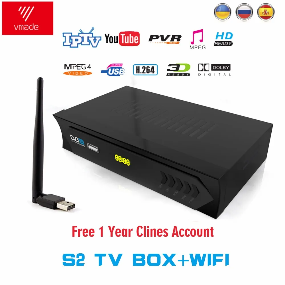 

DVB-S2 M5 Satellite TV Receiver 1 Year Europe C-line Server HD 1080P with USB WIFI support YouTube Spain Portugal Arabic TV box