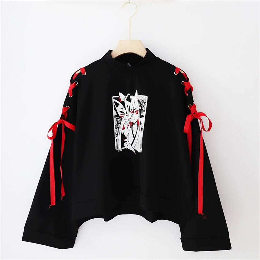 Summer Women's Clothing Cosplay Anime Fox Printed Cross Ribbon Lolita Girls' T-shirt Harajuku Spring Top Skirt Hoodies |