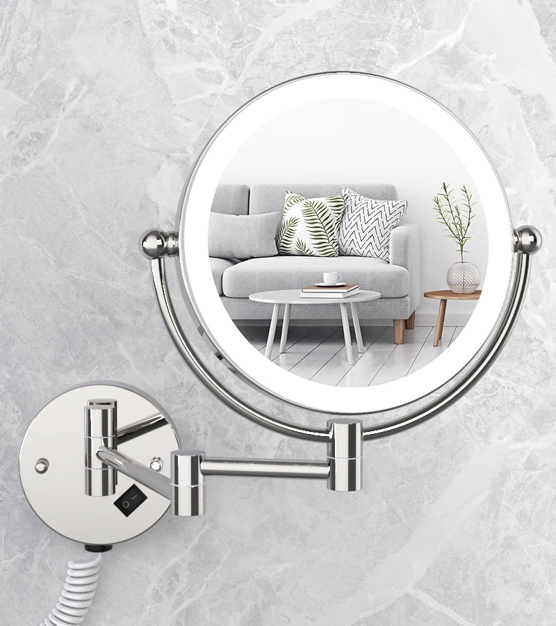 Wall Mounted LED Makeup Mirror With Plug 3 Magnifying Cosmetic Mirror Double Sided Wall Mirrors Touch Dimming Bathroom Mirrors 8 inch 360 degree swivel 3x 5x 10x magnifying makeup mirrors wall mount two sided bathroom magnification vanity mirror flexible