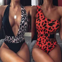 Женский купальник с высокой талией, Цельный купальник для женщин, боди с v-образным вырезом, Леопардовый купальник с принтом, пляжная одежда с высокой посадкой