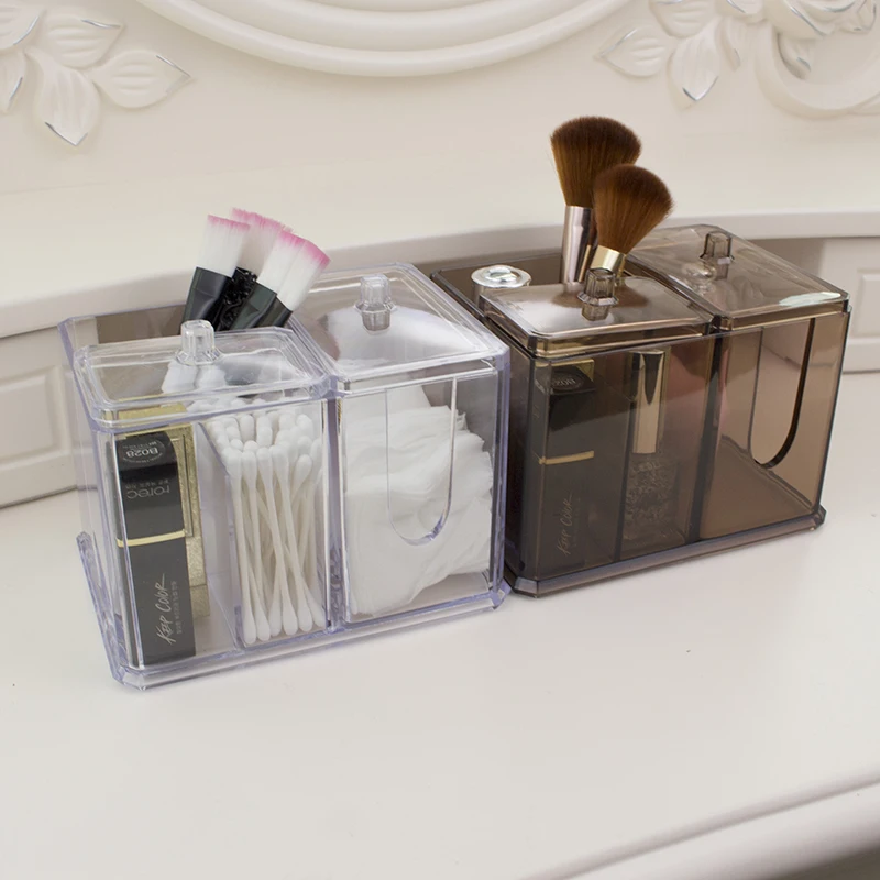 

Clear/Brown Cotton Swab Storage Box Lipstick Organizer Dust-Proof Makeup Organizer Cosmetic Cotton Pad Box Brush Holder Box