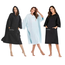 Fashion Solid Color Thick Keep Warm Robe Surfing Poncho Towel Wet Hoodie Cloak Beach Skirt Adult 110x75cm With Embroidered Logo