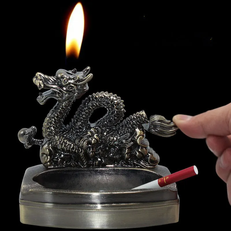 Ashtray With Lighter 2 in1 Dragon Shape Lighter Suit Butane Flame
