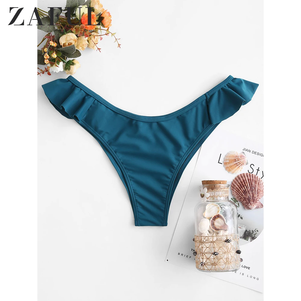 Женские одноцветные плавки-бикини ZAFUL с рюшами и высокой