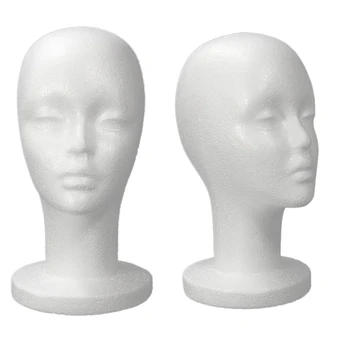 

White Foam Mannequin Head Dummy Wig Stand Shop Display Hat Cap, 2Pcs White